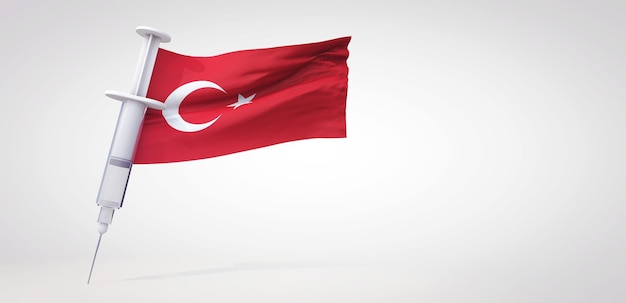 Seringa de imunização de vacinas com renderização de bandeira d da Turquia