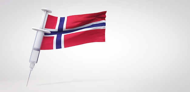 Seringa de imunização de vacinas com renderização de bandeira da noruega