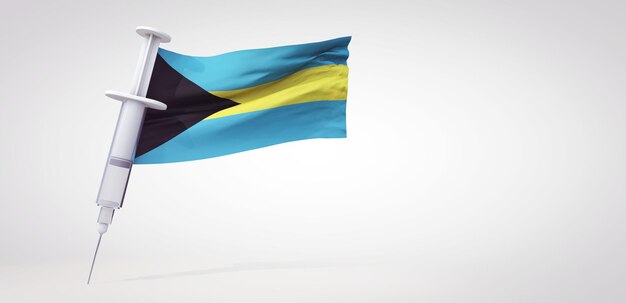 Seringa de imunização de vacinas com renderização de bandeira das bahamas d