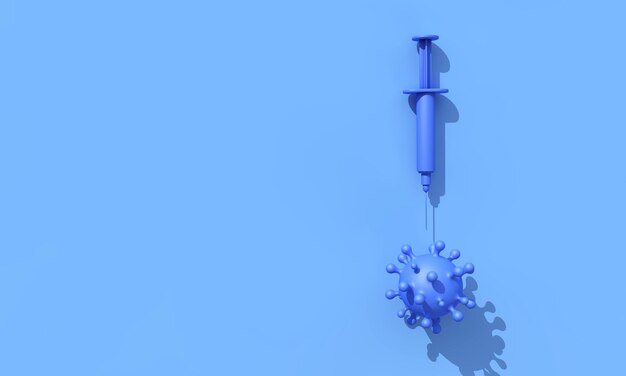 Foto seringa de vacinação ao lado de uma renderização de vírus covid