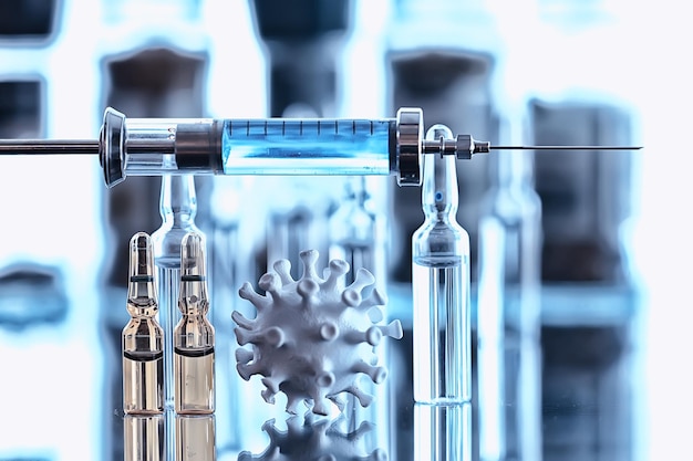 seringa e ampola, vacina contra coronavírus, medicamento conceito vacinação proteção covid 19