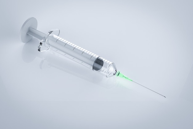 Seringa médica de renderização 3D em fundo branco