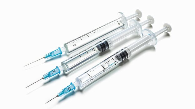 Seringas médicas clínicas com líquido transparente isolado