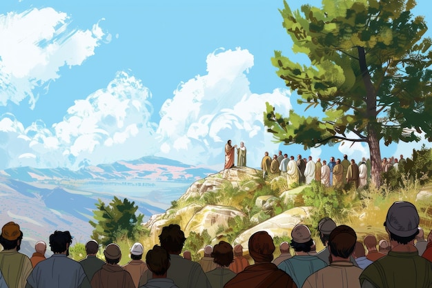 Foto sermón del monte con una gran multitud
