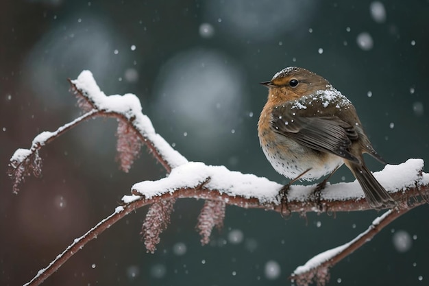 El sermón de un pájaro en una rama nevada IA generativa
