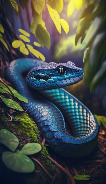 Serpente azul na selva