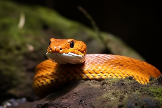 Serpente colorida, pitão, cobra, víbora, floresta escondida, à espera de presa, floresta tropical, selva, natureza intocada.