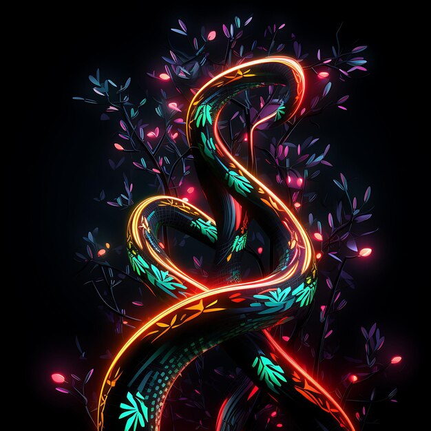 Foto serpente colorida selva enigmática serpentina linhas de neon ramos de árvores s y2k arte de luz gradiente