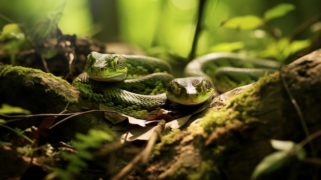 Foto serpentes verdes no ramo ai generative