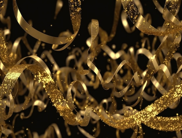Serpentina dorada brillante sobre fondo negro creada con tecnología de IA generativa