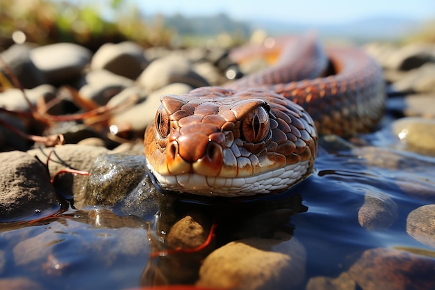 Serpentinenszene Schlange im Fluss