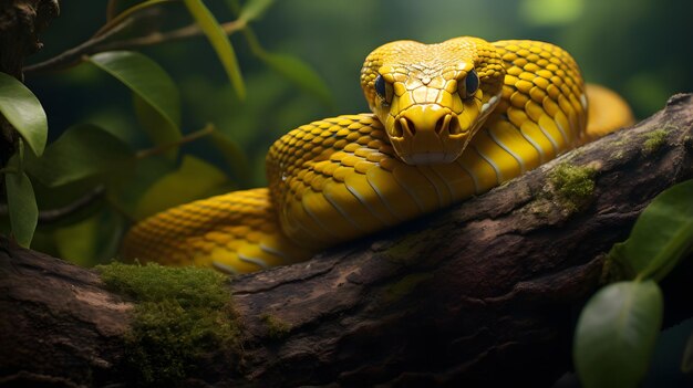 Serpiente amarilla en un árbol