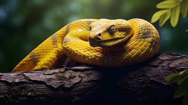 Serpiente amarilla en un árbol