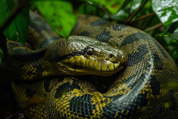 Foto la serpiente anaconda musculosa genera ai