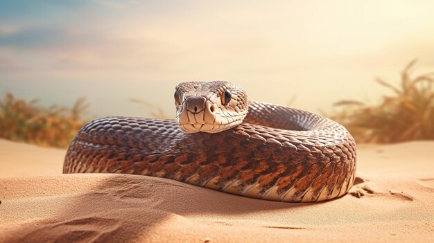 Foto una serpiente en la arena con el sol detrás