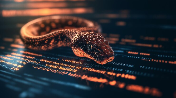 Foto una serpiente se arrastra a través de una interfaz digital brillante que simboliza las amenazas cibernéticas