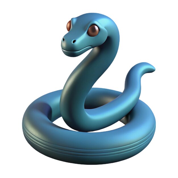 una serpiente azul con una cola azul se sienta sobre un fondo blanco
