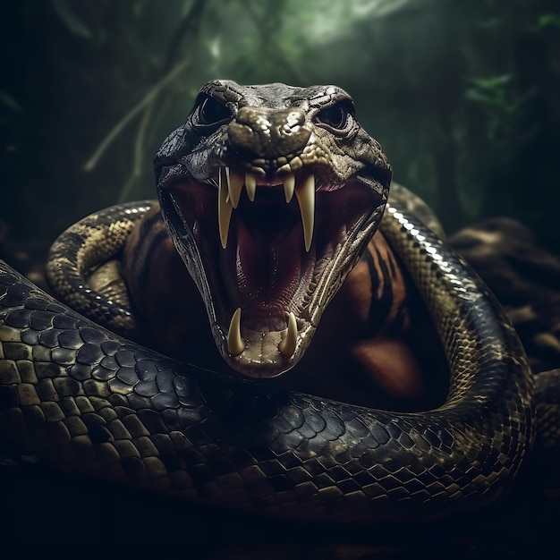 una serpiente con la boca abierta y la boca abierta.