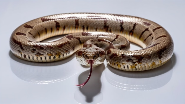 La serpiente Boiga multo maculata en primer plano sobre un fondo blanco