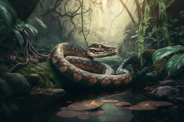 Serpiente en un bosque oscuro IA generativa