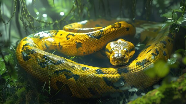 Foto una serpiente con una cabeza amarilla y marcas negras en su cara