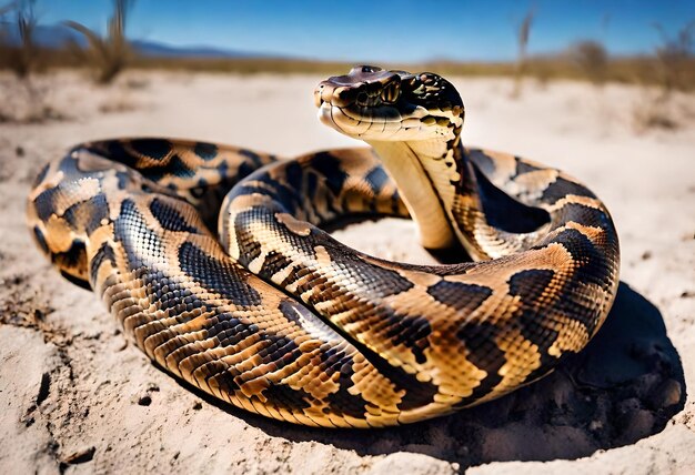 Foto una serpiente con cabeza amarilla y rayas negras