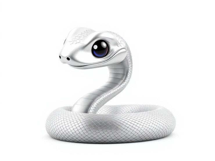 Foto una serpiente de color plateado con una cabeza negra está sentada sobre un fondo blanco