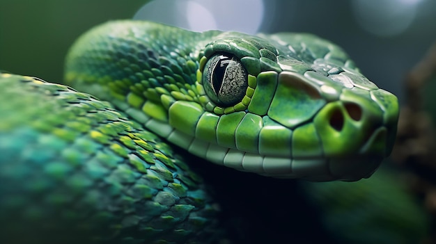 Serpiente de color verde de cerca