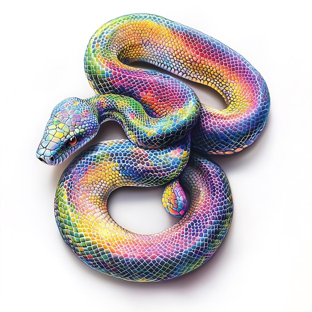 una serpiente colorida con rayas multicolores en su cara