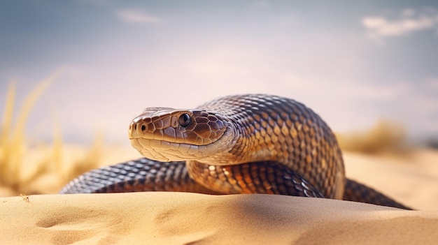 Foto una serpiente en el desierto con un cielo azul de fondo