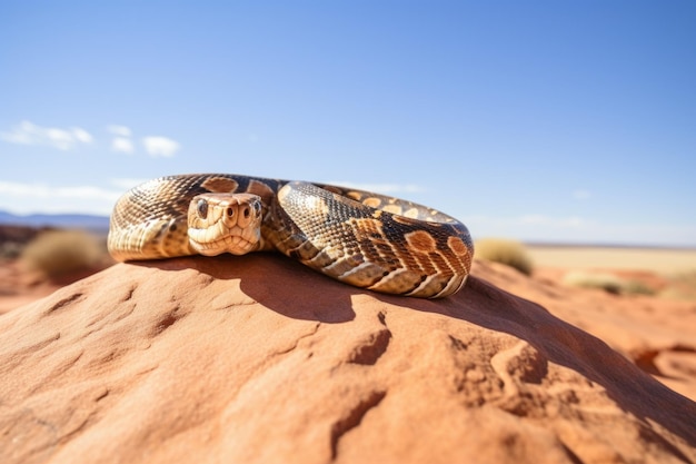 Foto una serpiente deslizándose sobre una roca en el desierto.