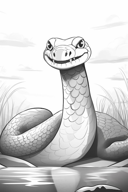 una serpiente de dibujos animados sentada sobre una roca en el agua ai generativa