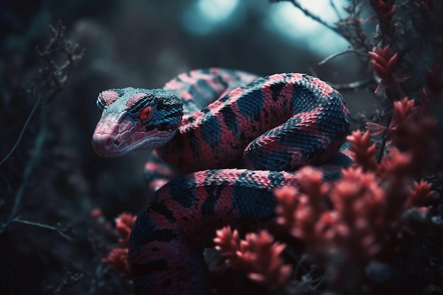 una serpiente con escamas rojas y negras