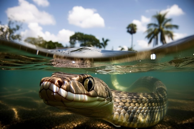La serpiente está bajo el agua Hermosa imagen de ilustración AI generativa