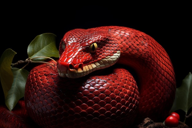 Foto la serpiente exótica el paraíso de la manzana roja genera ai