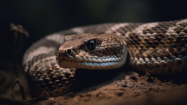 Una serpiente con un fondo oscuro