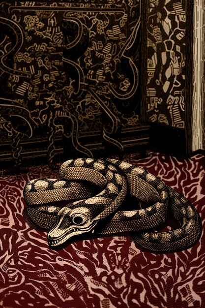 Foto una serpiente con un fondo rojo y una serpiente dorada en la portada