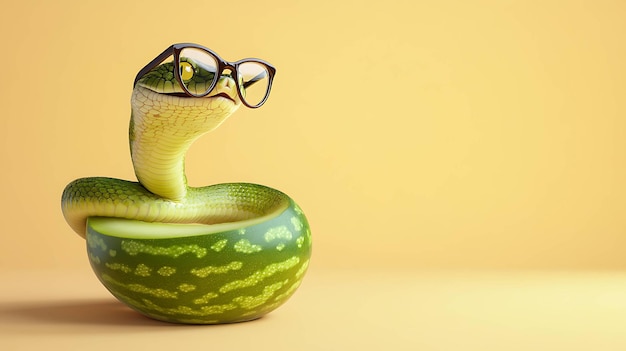 una serpiente con gafas en la cabeza está usando un par de gafas