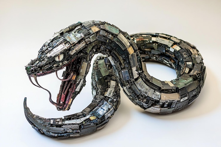 Foto una serpiente hecha de vidrio y metal