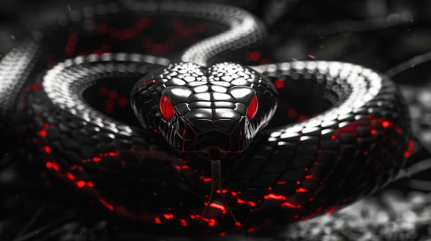 Foto la serpiente de mamba negra con fondo de papel tapiz hd con ojos rojos brillantes