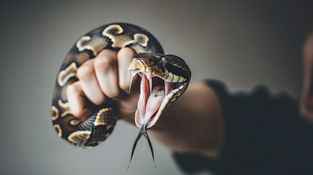 Foto serpiente en las manos de un hombre una serpiente ataca a un hombre la serpiente silba y muerde serpientes peligrosas