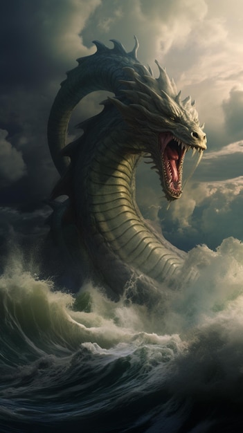 La serpiente del mundo Jormungandr surgiendo del mar Ai generó arte