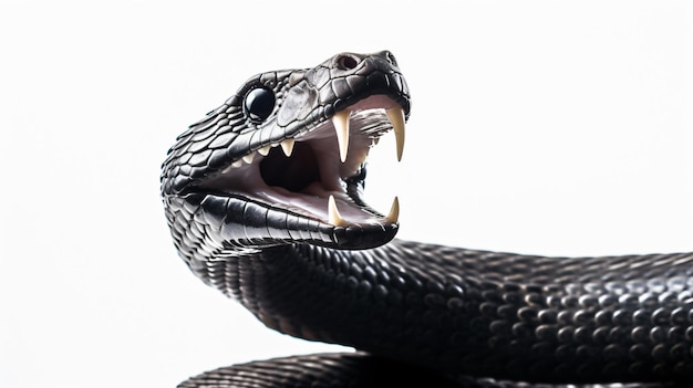 Serpiente negra con la boca abierta y la lengua fuera.