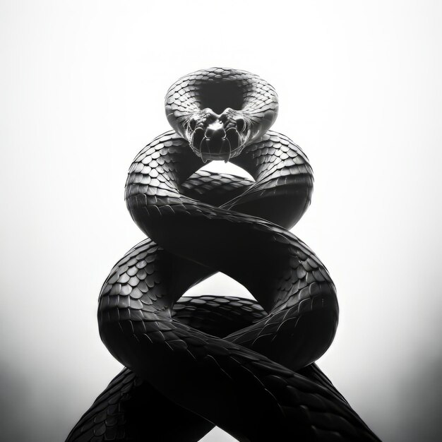 Foto serpiente negra con un fondo blanco hiperrealista