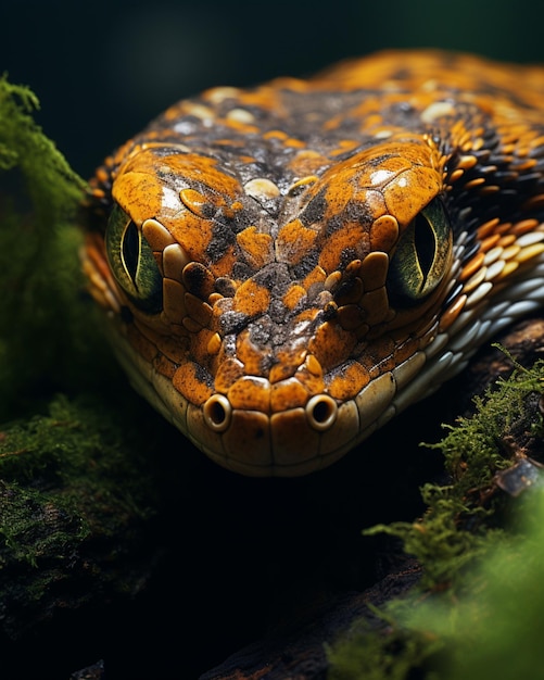 Una serpiente de ojos de gato Leptodeira cerca de la cabeza con muchos colores generada por la IA foto