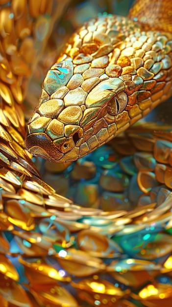 una serpiente de oro y cobre está en una canasta de oro elemento serpiente material del Año Nuevo Chino para el Año de