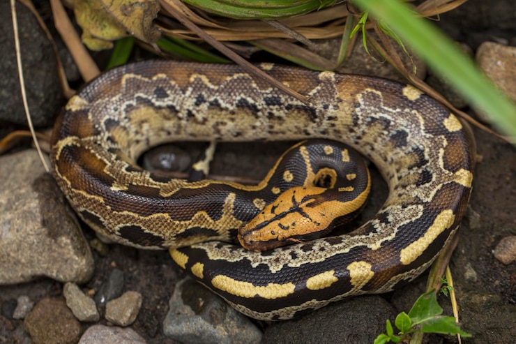 Foto serpiente pitón de sangre de cola corta de borneo python curtus breitensteini en estado salvaje