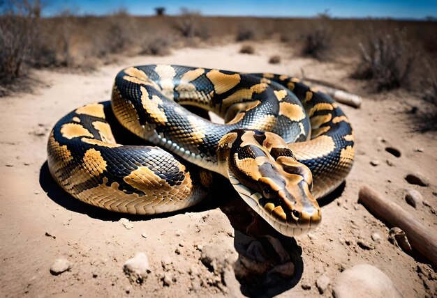 Foto una serpiente que está acostada en la tierra