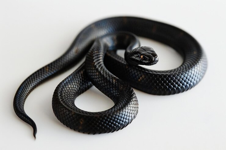 La serpiente real negra Naja sp aislada sobre un fondo blanco