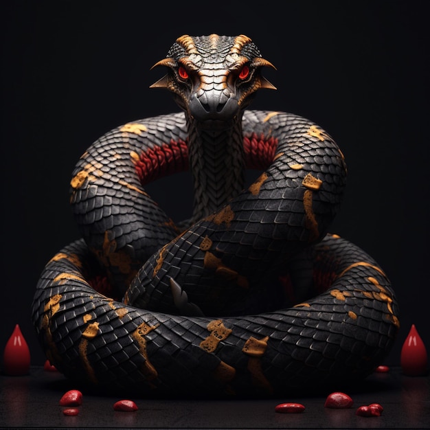 serpiente realista con escamas y ojos rojos